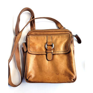 FOSSIL Brown Pebbled Leather Crossbody Bag Adjustable Buckle 8 1/2" x 9"